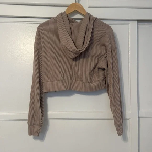 Alo Yoga Muse Ribbed Cropped Longsleeve Hoodie Dusty Pink S - Picture 6 of 6